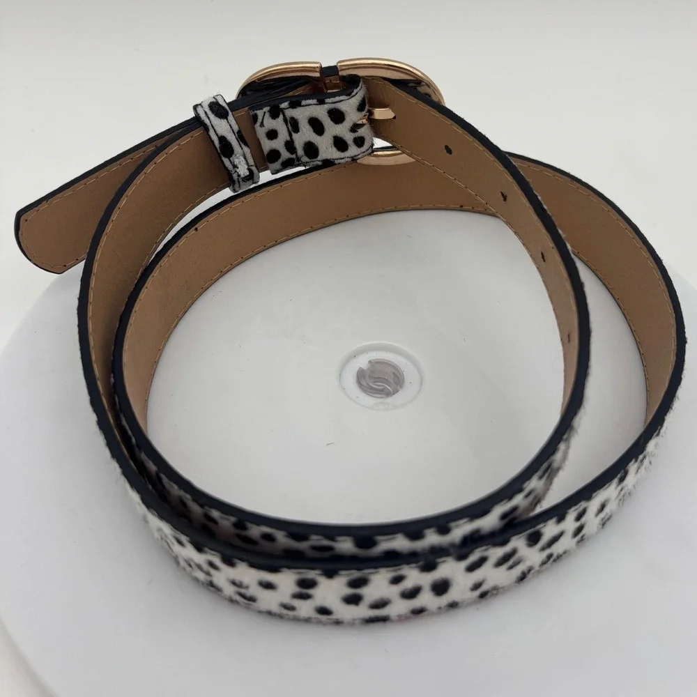NEW Animal Print Belt Calf Hair Leopard Double C Cheetah Gold Buckle Black White